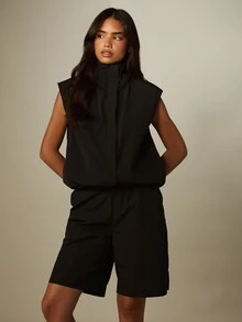 MISSGUIDED Funnel Neck Sleeveless Gilet And Bermuda Long Shorts Co-Ord Set Summer Two-Piece Casual Outfit - Black - View 4