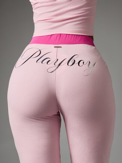 Missguided x Playboy Logo Contrast Crop Top And Flared Pant Co-Ord Set With Bunny Print V-Neck Sleeveless