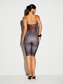 KIZN Leopard Print Mesh Capri Jumpsuit Scoop Neck Sleeveless Body-Con One-Piece Party Night Out Style - Multicolor - View 3