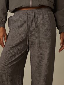 MISSGUIDED 寬腿工裝長褲，彈性腰頭抽繩設計，紋理西爾薩克面料，附實用口袋，全長休閒長褲 - 淺灰色 - 查看 5