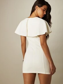 MISSGUIDED Cape Overlay Bodycon Mini Dress With Crew Neck Short Flutter Sleeves Party Evening Elegant Style - White - View 2