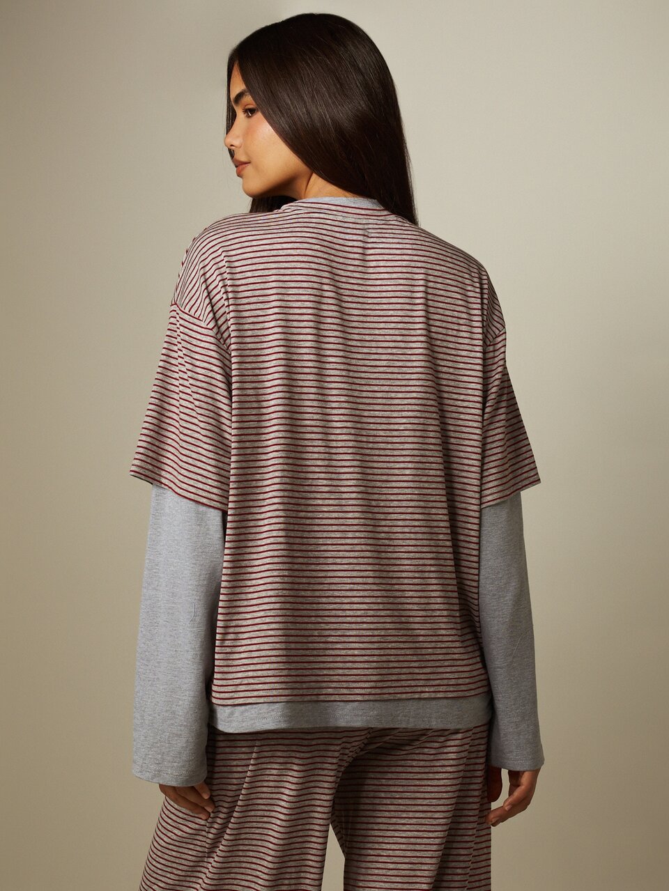 MISSGUIDED Striped Double Layer Oversized T-Shirt With Short Sleeve Crew Neck Casual Relaxed Fit Jersey Top