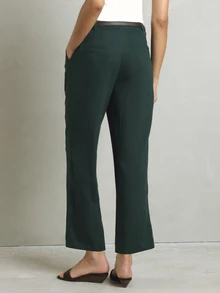 KSTM Relaxed Smart Pleated Wide-Leg Suit Pants With High Rise Tailored Fit For Office And Formal Occasions - Dark Green - View 3