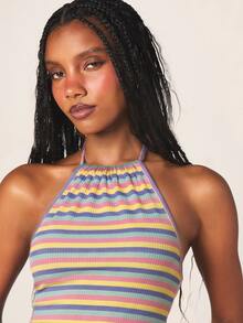 MISSGUIDED 夏季音樂節海灘度假用 羅紋條紋掛脖短版上衣與迷你短褲套裝 - 彩色 - 查看 6