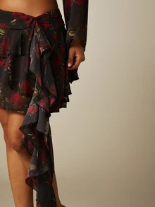 MISSGUIDED Floral Ruffle Mini Skirt With Asymmetric Hem Tie Waist ...