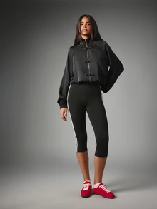 MISSGUIDED Satin Funnel Neck Zip-Up Blouse With Knot Detail Trims Long Sleeve Cropped Top For Fall Winter - Black - View 3