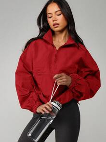 MISSGUIDED Chaqueta cortavientos oversized con media cremallera, puños elásticos y bolsillo delantero con cremallera para otoño - Rojo - Ver 5