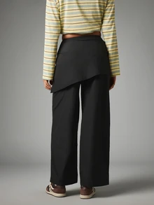 MISSGUIDED Wide Leg Tie Wrap Detail Low Rise Casual Pants With Layered Apron Overlay And Full Length Leg Holiday Everyday Black Summer - Black - View 3