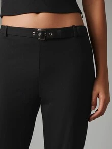 MISSGUIDED 腰帶式V領細肩帶短版背心上衣與喇叭寬褲套裝 - 黑色 - 查看 4