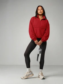 MISSGUIDED Chaqueta cortavientos oversized con media cremallera, puños elásticos y bolsillo delantero con cremallera para otoño - Rojo - Ver 3