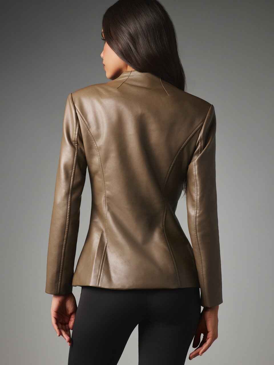 MISSGUIDED Faux Leather Blazer With Stand Collar And Single Button