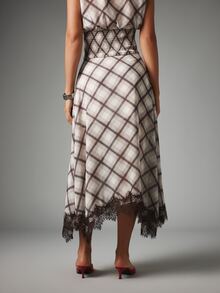 MISSGUIDED Plaid Check Print Midi Skirt With Lace Trim Hem And Asymmetric Handkerchief Hemline Spring Summer - Multicolor - View 3