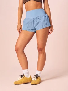 MISSGUIDED 高腰飄逸跑步短褲 附抓褶裙襬 夏季健身運動服 - 淺藍色 - 查看 5
