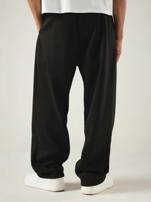 SUMWON Worldwide Studios Wide Leg Sweatpants With Drawstring Waist And Logo Print For Casual Everyday Wear - Black - View 3