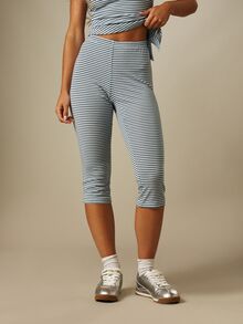 MISSGUIDED 高腰條紋短款緊身褲，彈性腰頭，修身七分褲長 - 彩色 - 查看 1