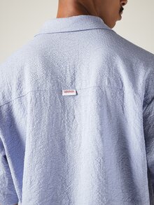 SUMWON Summer Club 刺繡泡泡紗短袖露營領寬鬆短版襯衫 - 藍色 - 查看 5