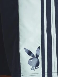 PLAYBOY X SUMWON Sporty Color Block Shorts With Three Stripe Side Panel And Bunny Logo Print - Multicolor - View 6
