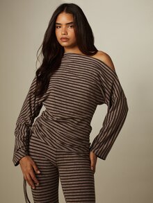 MISSGUIDED Striped One-Shoulder Long Sleeve Top With Side Ruching And Drawstring Detail Fall Winter - Multicolor - View 4