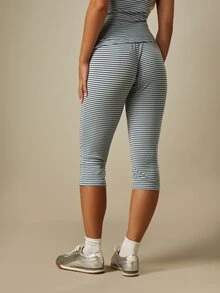 MISSGUIDED 高腰條紋短款緊身褲，彈性腰頭，修身七分褲長 - 彩色 - 查看 2