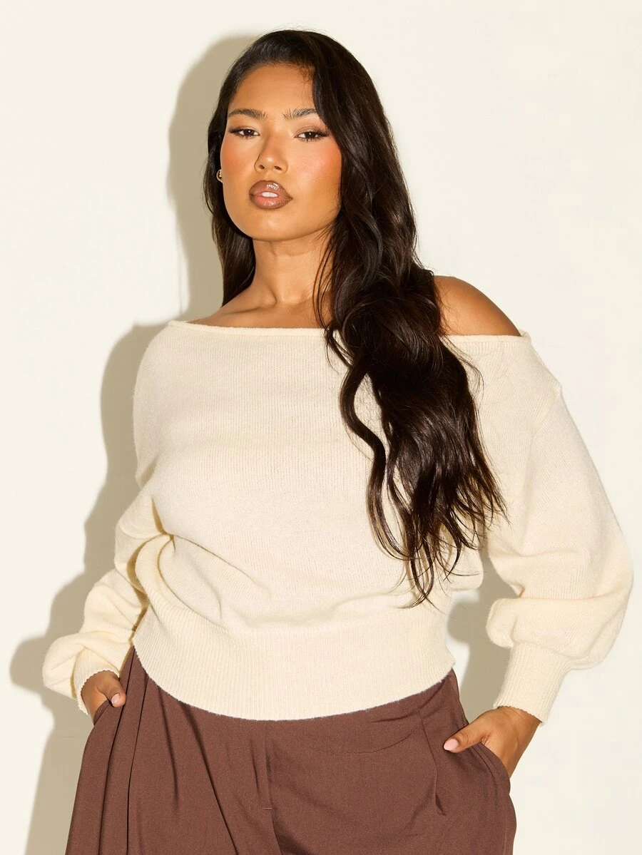 FASHION SZN Plus Size Drop Shoulder Light Weight Knitted Sweater Smart Classy Chic Minimal Modern Stylish Travel City Break Fall Summer - Apricot - View 1
