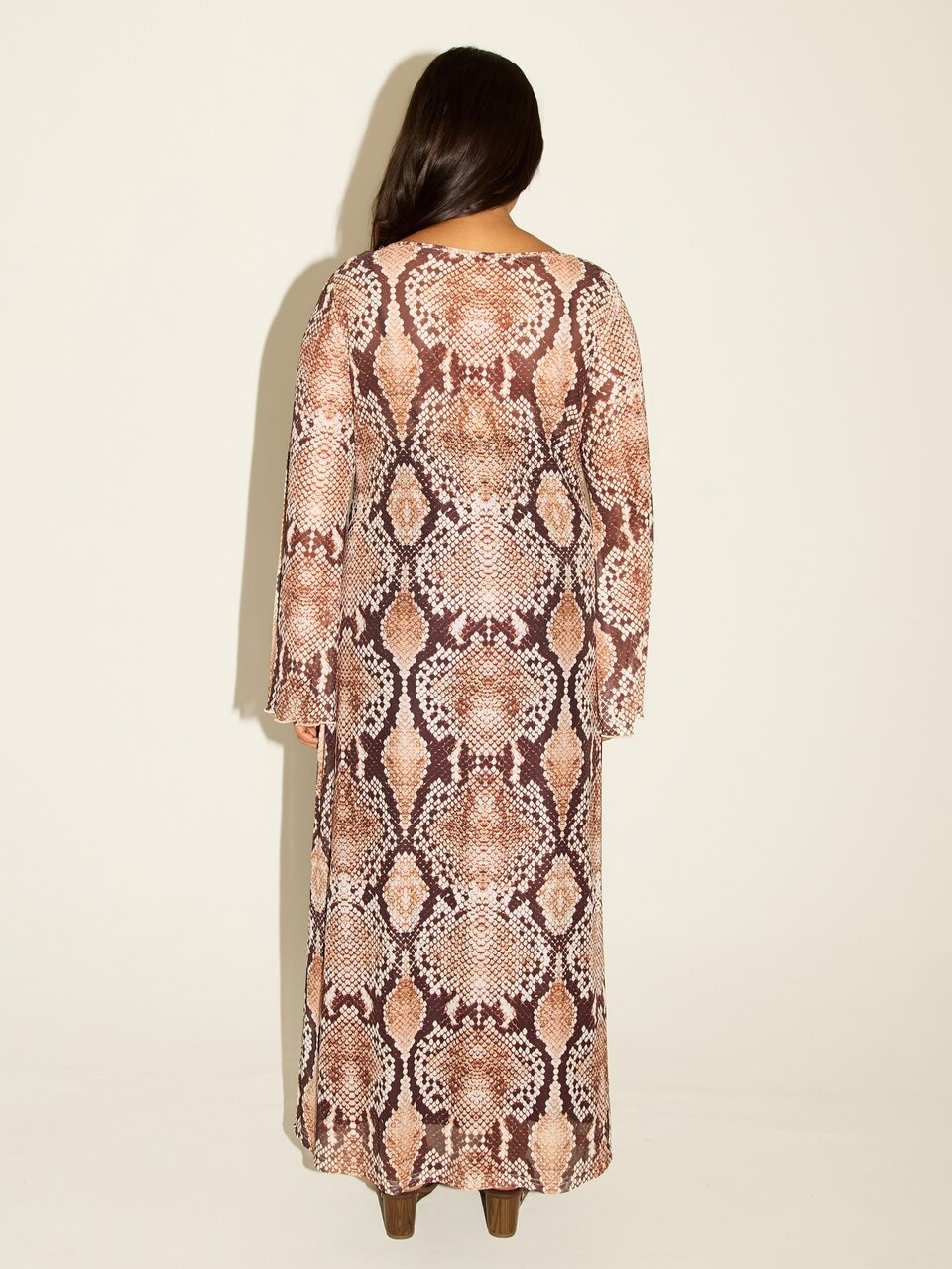 Plus Size Snake Print Mesh Maxi Dress Chic Elegant Flattering Long Sleeve Long Curve Dress Occasion Date Night Party Brunch Comfortable Fall