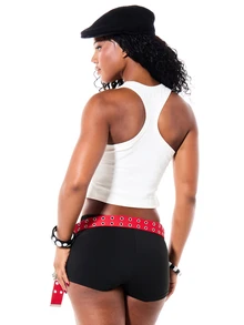 SUMWON WOMEN Crop Racerback Tank Top With Ornate Cross Graphic Print Scoop Neck Sleeveless Distressed Cut-Out Detail Summer Festival Style - White - View 2