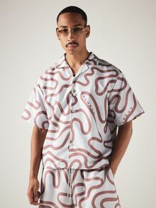 SUMWON Oversized Camp Collar Swirl Print Co-Ord Short Sleeve Shirt And Matching Shorts Summer Set - Multicolor - View 5