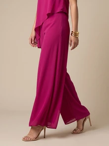 QUIZ Mint Green High Waist Chiffon Wide Leg Palazzo Pants Flared Hem Detail, Elegant Party Date Women, Summer Outfits, Wedding, Resort Travel Clothes - Red Violet - View 3