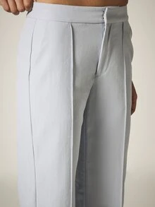 KSTM High-Rise Wide Leg Dress Pants With Front Pleat Detail, Full Length Tailored Trousers For Office Work Casual Elegant Wear Light Blue Summer - Baby Blue - View 5