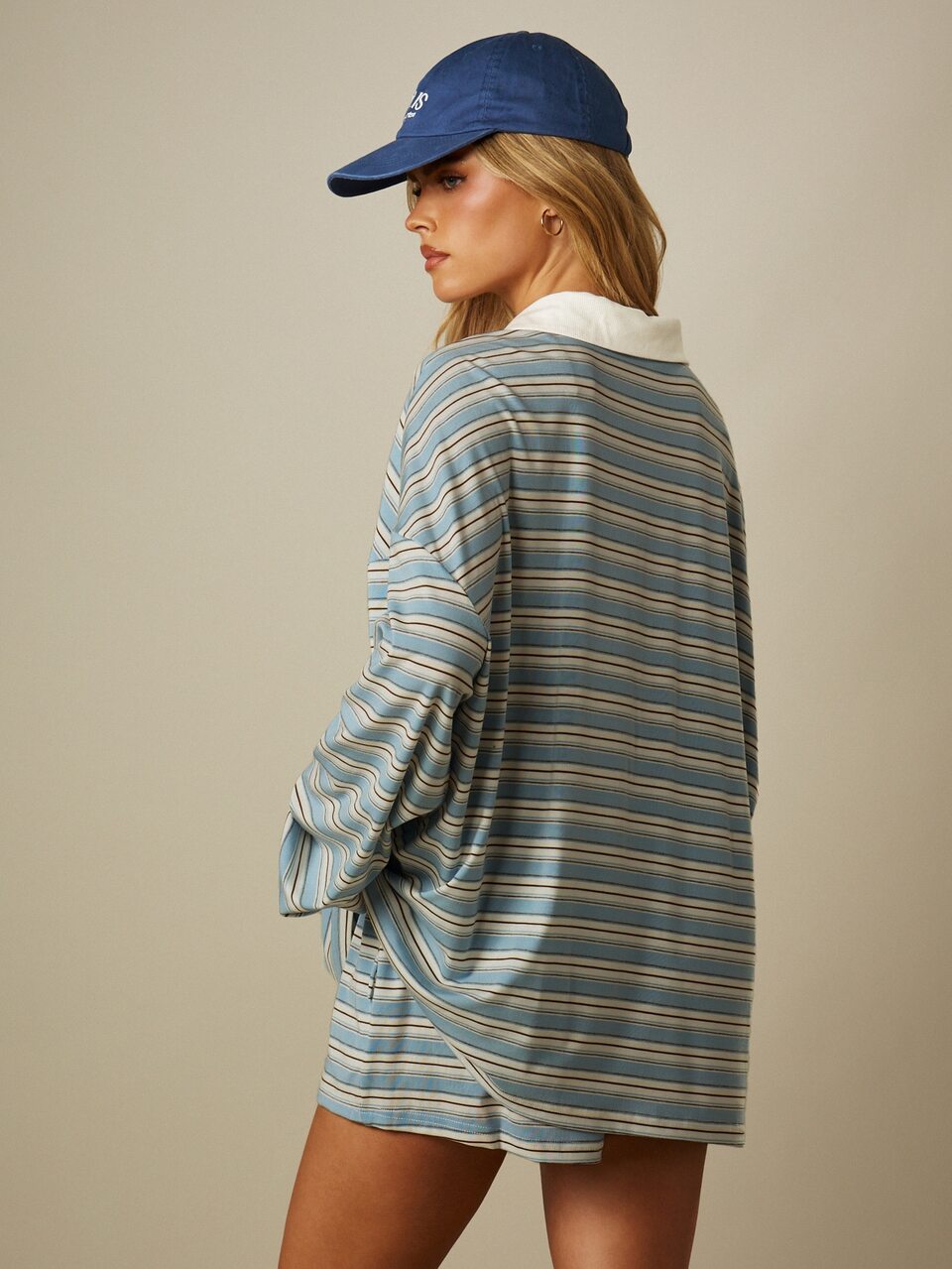 MISSGUIDED Striped Oversized Polo Top And Shorts Set