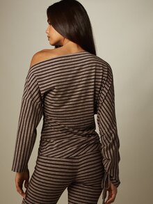 MISSGUIDED Striped One-Shoulder Long Sleeve Top With Side Ruching And Drawstring Detail Fall Winter - Multicolor - View 2