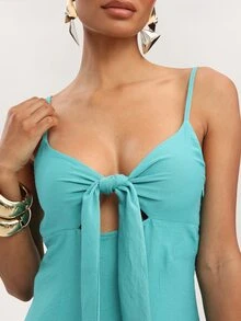 Dancing Leopard Green Tie Front Wide Hem Maxi Dress, Summer Outfits For Women, Vacation Dress, Holiday Dress - Green - View 3