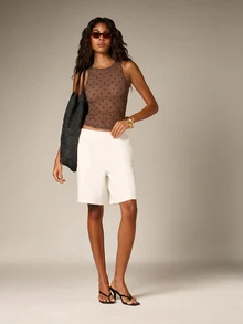 AiiRZ Polka Dot Mesh Tank Top Semi-Sheer Racerback Cropped Vest Summer Night Out Layering Essential - Brown - View 3