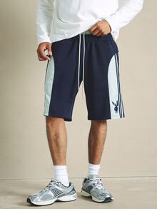 PLAYBOY X SUMWON Sporty Color Block Shorts With Three Stripe Side Panel And Bunny Logo Print - Multicolor - View 4
