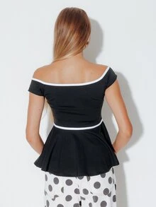Pimkie Edition Women's Top, Contrast Trim, Short Sleeve, Regular Fit, Casual Everyday Wear - Black and White - View 2