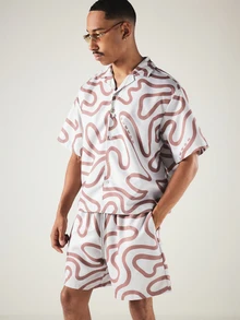 SUMWON Oversized Camp Collar Swirl Print Co-Ord Short Sleeve Shirt And Matching Shorts Summer Set - Multicolor - View 3