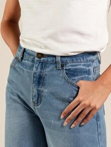 Rouah Jeans cómodos y holgados de pierna ancha con dobladillo enrollado para mujer - Jeans de vacaciones, jeans diarios, denim casual, denim de verano, denim de otoño - Lavado ligero - Ver 6