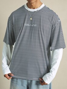 SUMWON Oversized Striped Crew Neck Short Sleeve Tee With Script Logo Print Casual Streetwear Top - Multicolor - View 4