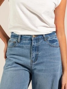 Rouah Jeans cómodos y holgados de pierna ancha con dobladillo enrollado para mujer - Jeans de vacaciones, jeans diarios, denim casual, denim de verano, denim de otoño - Lavado ligero - Ver 4