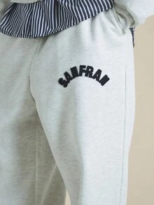 SUMWON San Fran Arch Logo 貼布繡抓絨運動長褲，寬鬆寬腿版型，抽繩腰頭 - 灰色 - 查看 5