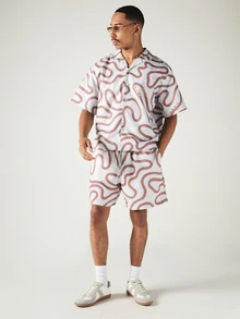 SUMWON Oversized Camp Collar Swirl Print Co-Ord Short Sleeve Shirt And Matching Shorts Summer Set - Multicolor - View 1
