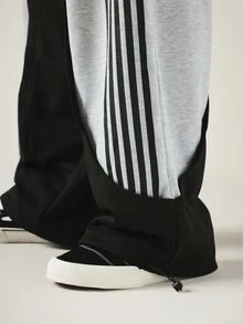 SUMWON Color Block Wide Leg Track Pants With Striped Panel And Drawstring Waist Street Style Casual Joggers - Black - View 6