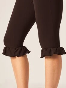 MISSGUIDED Ruffle Hem Capri Leggings High Waist Cropped Fitted Stretch Pants Summer Casual Everyday Style - Brown - View 4
