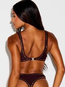 KIZN Goldene Nieten Bikinihose, freche Hose Sommer Strand - Kaffeebraun - Übersicht 2