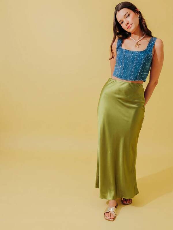 Pimkie Edition Women's Skirt, Satin Finish, Midi Length, High Waist, Smart Casual