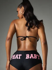 BABYPHAT 黑色三角比基尼上衣搭配粉色豹紋大學字母上衣 - 黑色 - 查看 2