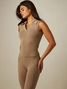 MISSGUIDED 無袖領口V領連身褲套裝，配短款七分緊身褲，休閒夏季套裝兩件式穿搭 - 淺灰色 - 查看 4