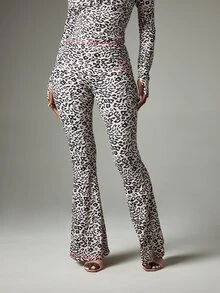 BABYPHAT Leopard Print High-Rise Flare Pants With Pink Logo Waistband Detail Retro Y2K Style - Brown - View 3