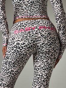 BABYPHAT Leopard Print High-Rise Flare Pants With Pink Logo Waistband Detail Retro Y2K Style - Brown - View 4