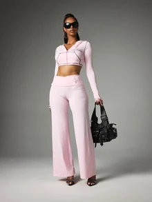 BABYPHAT Cropped Long Sleeve Zip-Up Hoodie With Contrast Stitching And Logo Print For Casual Everyday Wear - Baby Pink - View 4